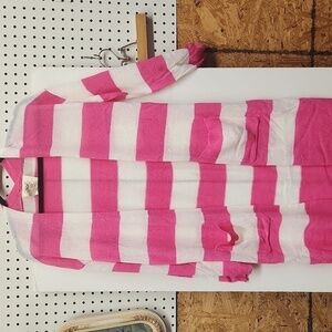 Fantastic fawn long cardigan sweater pink ivory stripes NWOT